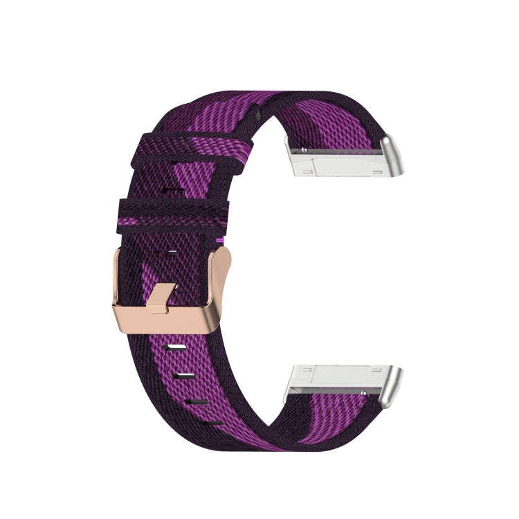 For Fitbit Versa 3 / Fitbit Sense Nylon Canvas Strip Texture Watch Band, Size: Free Size(Purple)