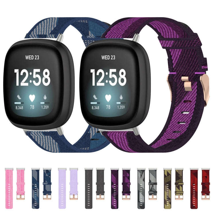 For Fitbit Versa 3 / Fitbit Sense Nylon Canvas Strip Texture Watch Band, Size: Free Size(Light Pu...