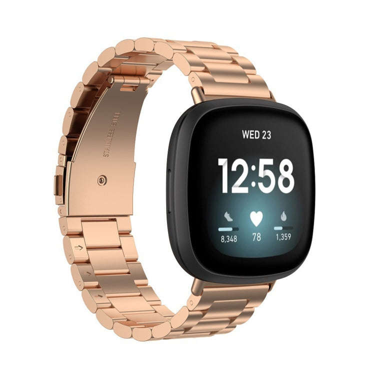 For Fitbit Versa 3 / Fitbit Sense 3-Beads Stainless Steel Watch Band with Disassembly Tools(Rose ...