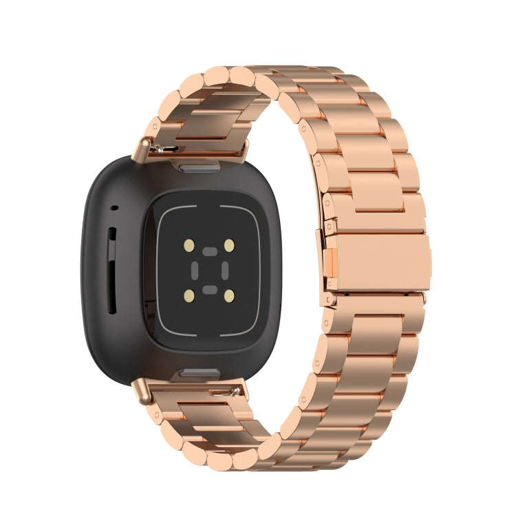 For Fitbit Versa 3 / Fitbit Sense 3-Beads Stainless Steel Watch Band with Disassembly Tools(Rose ...