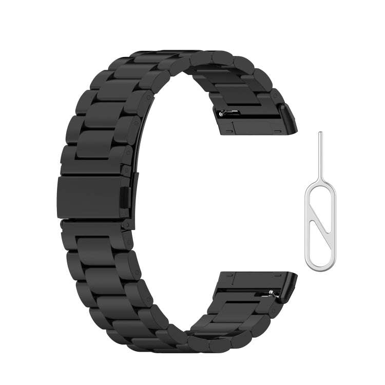 For Fitbit Versa 3 / Fitbit Sense 3-Beads Stainless Steel Watch Band with Disassembly Tools(Black)