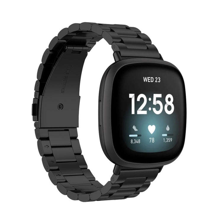 For Fitbit Versa 3 / Fitbit Sense 3-Beads Stainless Steel Watch Band with Disassembly Tools(Black)