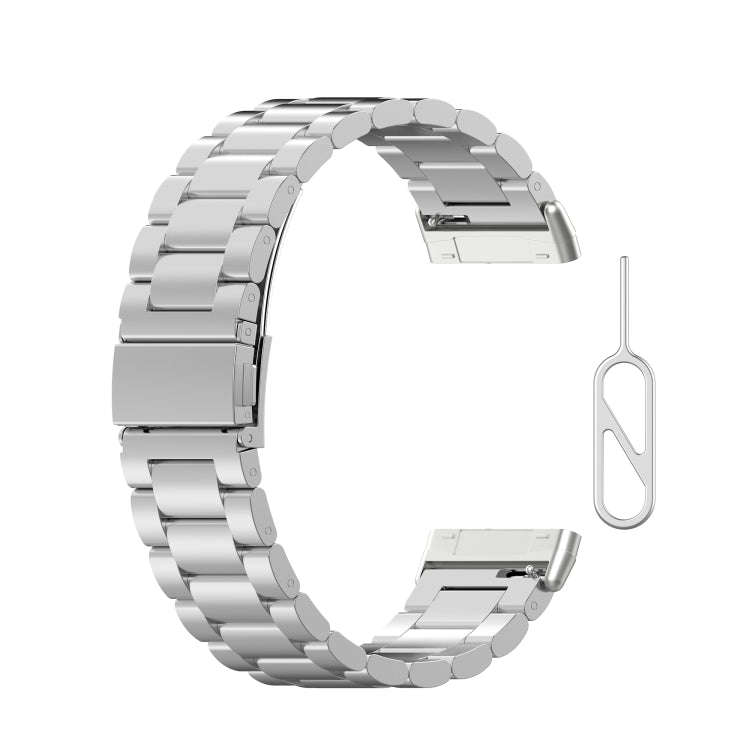 For Fitbit Versa 3 / Fitbit Sense 3-Beads Stainless Steel Watch Band with Disassembly Tools(Silver)