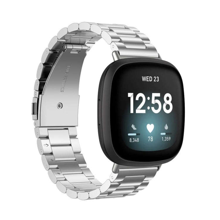 For Fitbit Versa 3 / Fitbit Sense 3-Beads Stainless Steel Watch Band with Disassembly Tools(Silver)