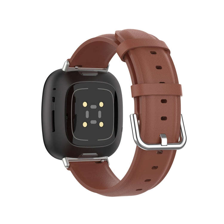 For Fitbit Versa 3 / Fitbit Sense Round Tail Leather Watch Band, Size: Free Size(Brown)