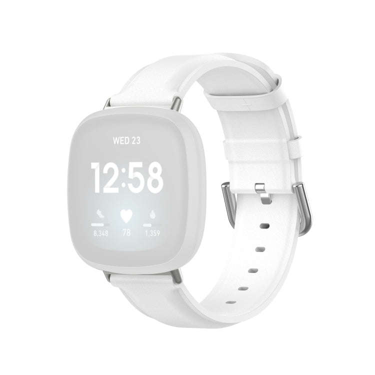 For Fitbit Versa 3 / Fitbit Sense Round Tail Leather Watch Band, Size: Free Size(White)