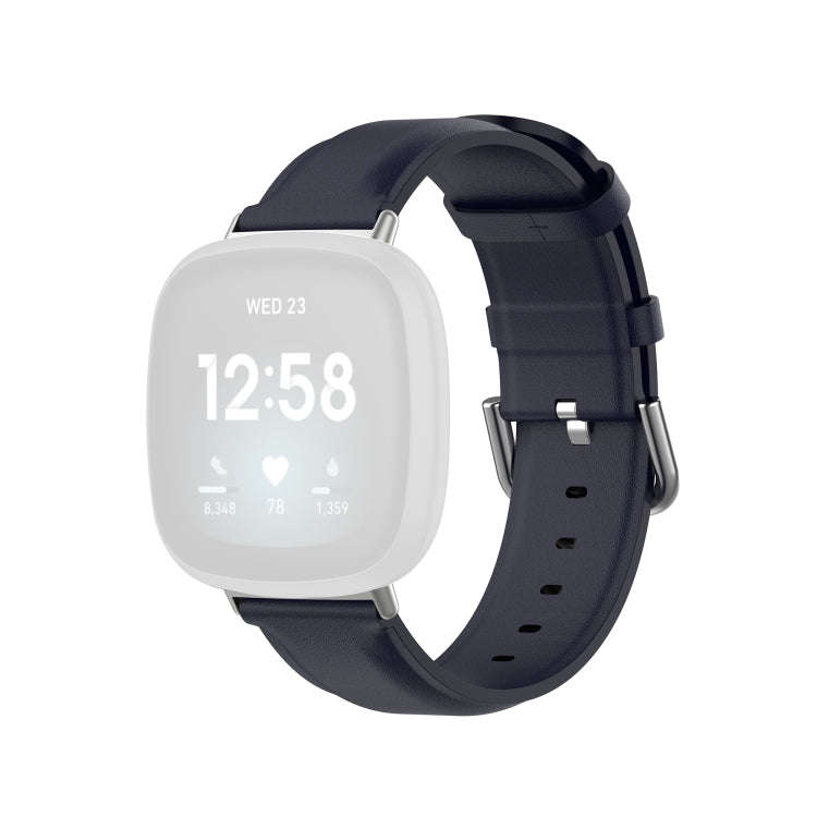 For Fitbit Versa 3 / Fitbit Sense Round Tail Leather Watch Band, Size: Free Size(Navy Blue)