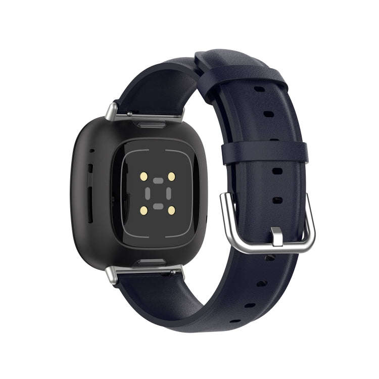 For Fitbit Versa 3 / Fitbit Sense Round Tail Leather Watch Band, Size: Free Size(Navy Blue)