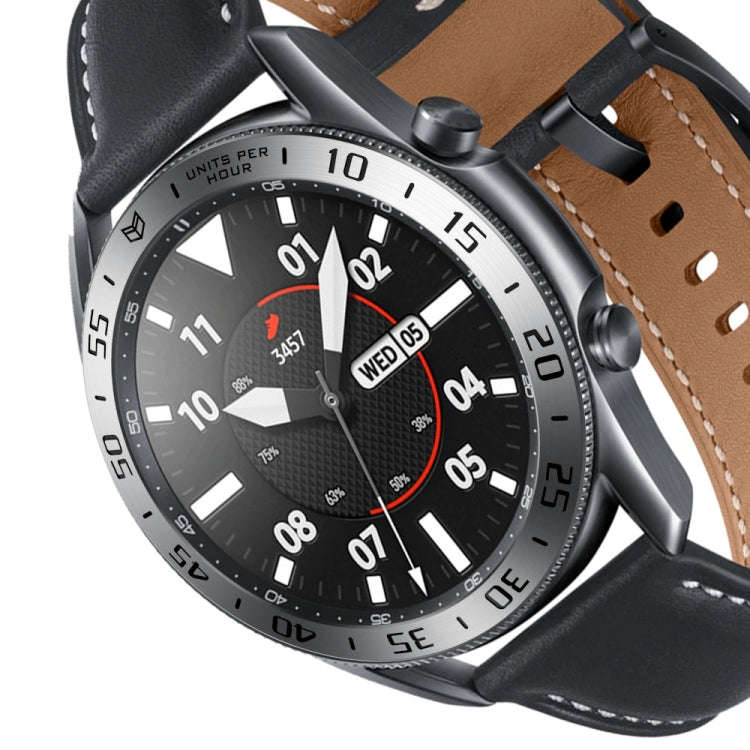 For Samsung Galaxy Watch 3 45mm Smart Watch Steel Bezel Ring, A Version(Silver Ring Black Letter)