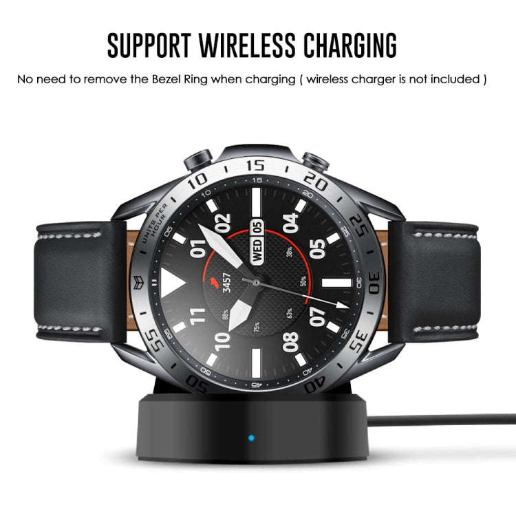 For Samsung Galaxy Watch 3 45mm Smart Watch Steel Bezel Ring, A Version(Silver Ring Black Letter)