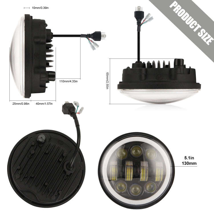 EagleVision DC9-30V 35W 6000K 4000LM 5.75 inch Round Motorcycle 6LEDs Headlight with Angel Eye fo...
