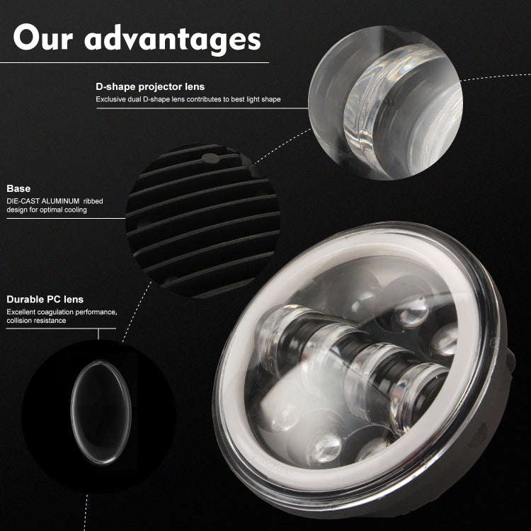 EagleVision DC9-30V 35W 6000K 4000LM 5.75 inch Round Motorcycle 6LEDs Headlight with Angel Eye fo...