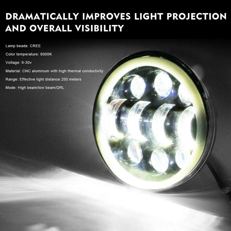 EagleVision DC9-30V 35W 6000K 4000LM 5.75 inch Round Motorcycle 6LEDs Headlight with Angel Eye fo...