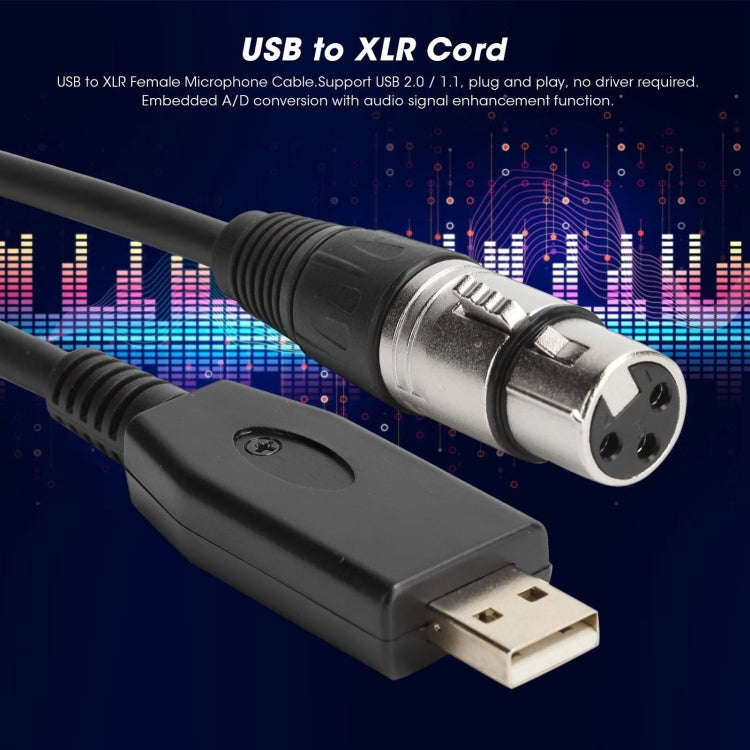 US18 USB to XLR Female Microphone Recording Cable, Cable Length:3m(Black)