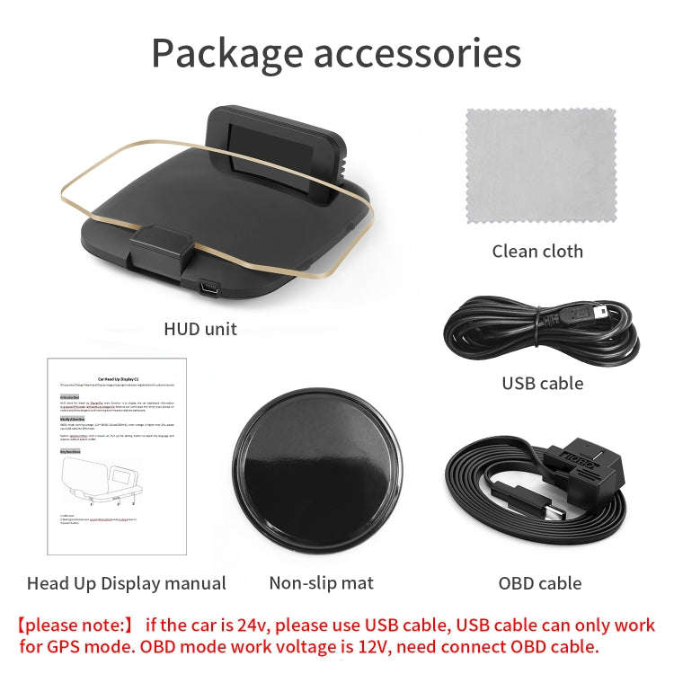 C1 OBD2 + GPS Mode Car HUD Head-up Display Compass / Speed / Water Temperature / Voltage Display ...