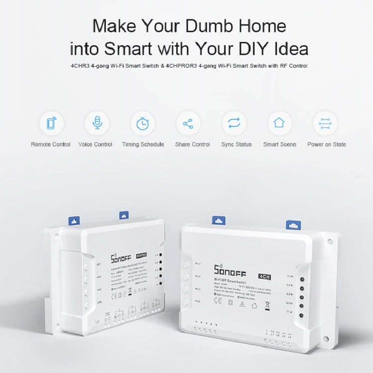 Sonoff 4CHPROR3 Mobile Phone Smart Home Switch Four-way Controller, Support Long-range Control Ti...