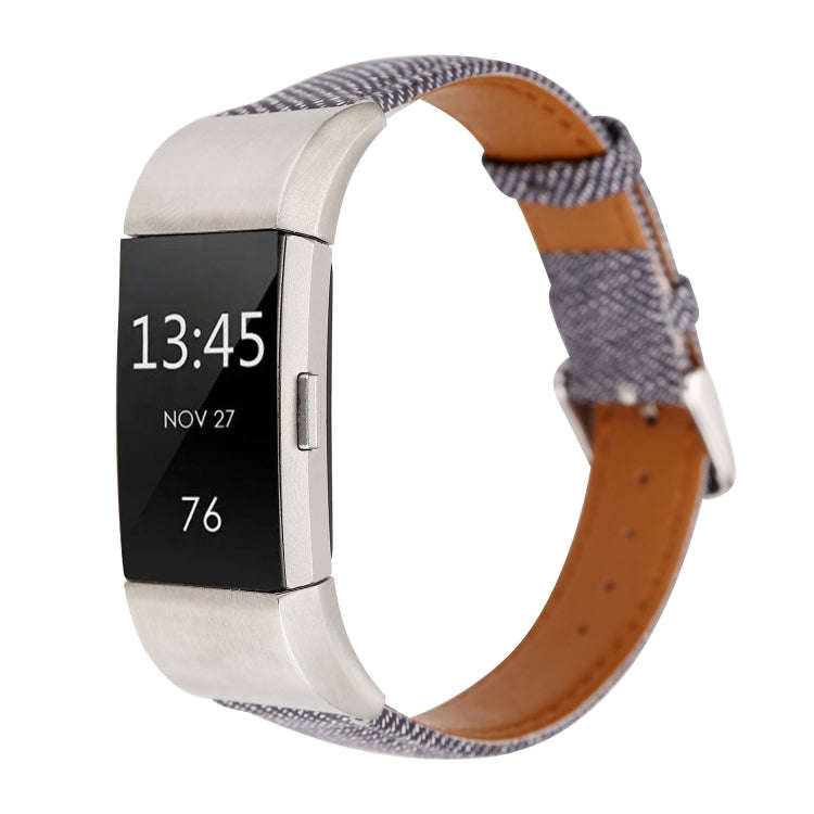 For Fitbit Charge 2 Cowboy Texture Leather Watch Band(Black)