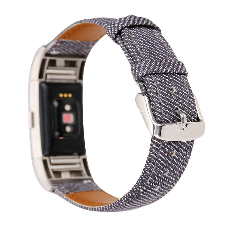 For Fitbit Charge 2 Cowboy Texture Leather Watch Band(Black)