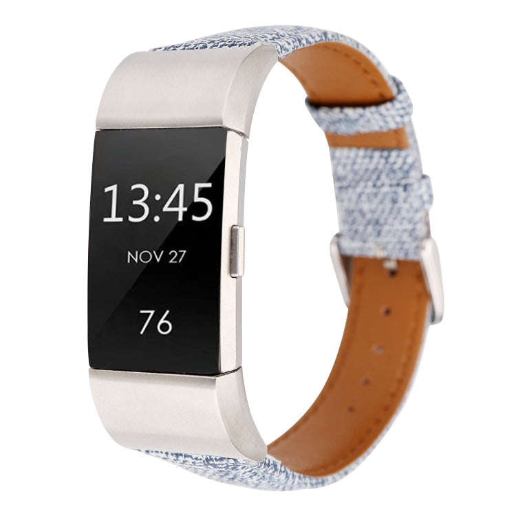 For Fitbit Charge 2 Cowboy Texture Leather Watch Band(Light Blue)