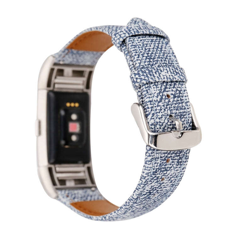 For Fitbit Charge 2 Cowboy Texture Leather Watch Band(Light Blue)