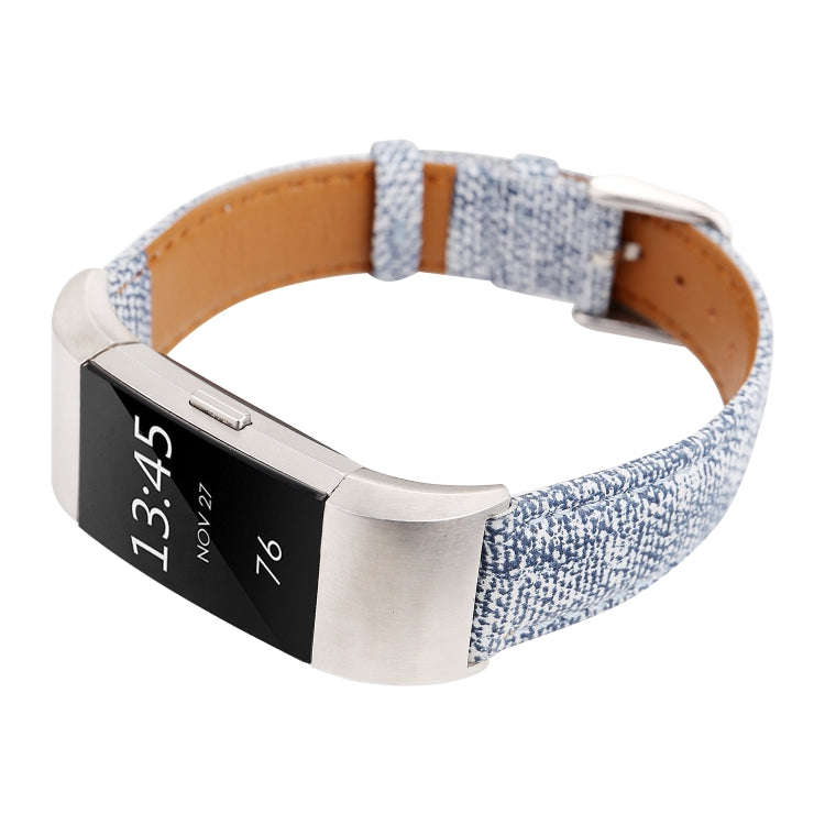 For Fitbit Charge 2 Cowboy Texture Leather Watch Band(Light Blue)