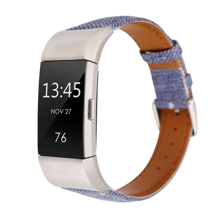 For Fitbit Charge 2 Cowboy Texture Leather Watch Band(Dark Blue)