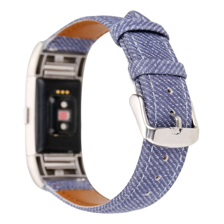 For Fitbit Charge 2 Cowboy Texture Leather Watch Band(Dark Blue)