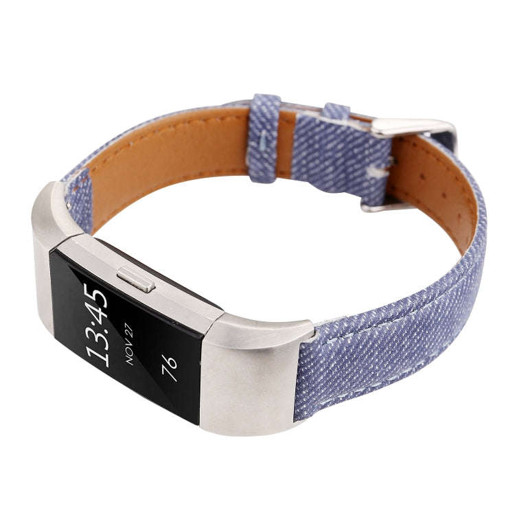 For Fitbit Charge 2 Cowboy Texture Leather Watch Band(Dark Blue)