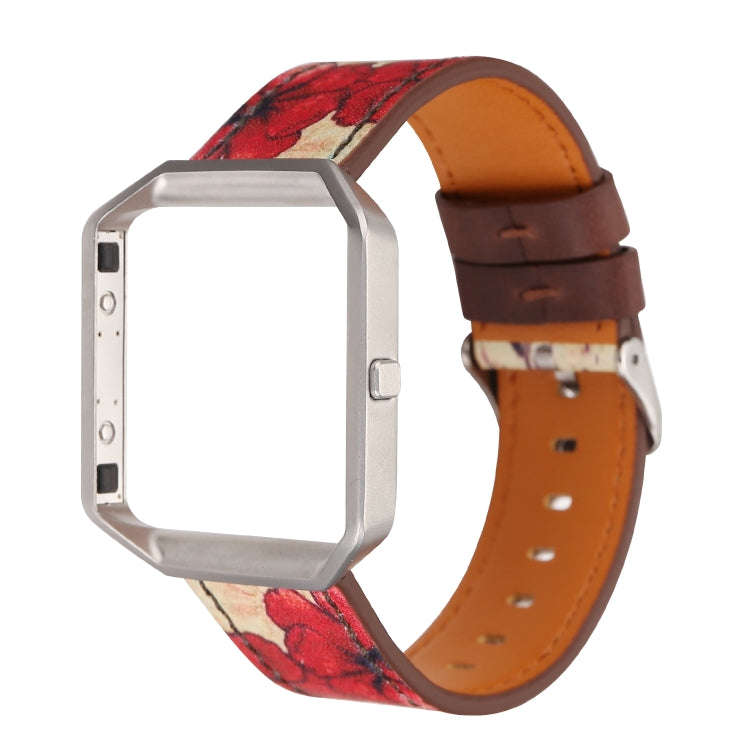 For Fitbit Blaze Retro Flowers Series Leather Watch Band(Red Flowers)