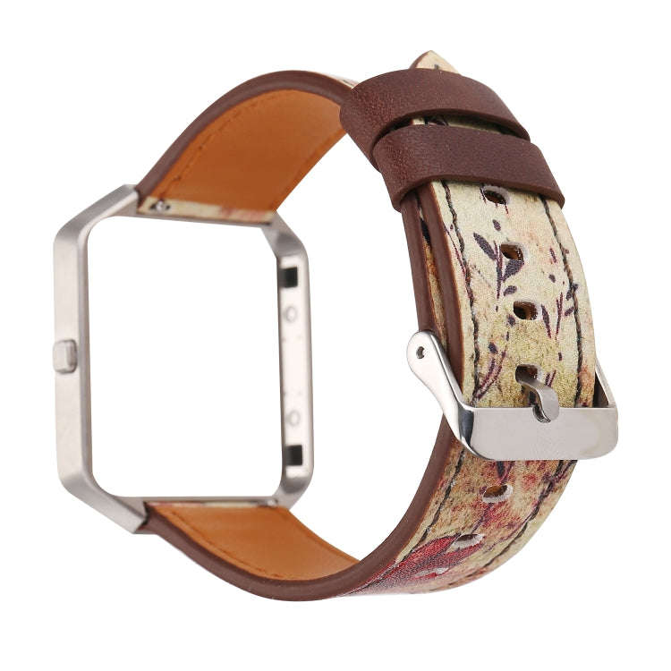 For Fitbit Blaze Retro Flowers Series Leather Watch Band(Red Flowers)