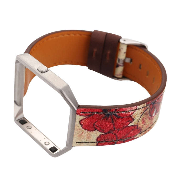 For Fitbit Blaze Retro Flowers Series Leather Watch Band(Red Flowers)