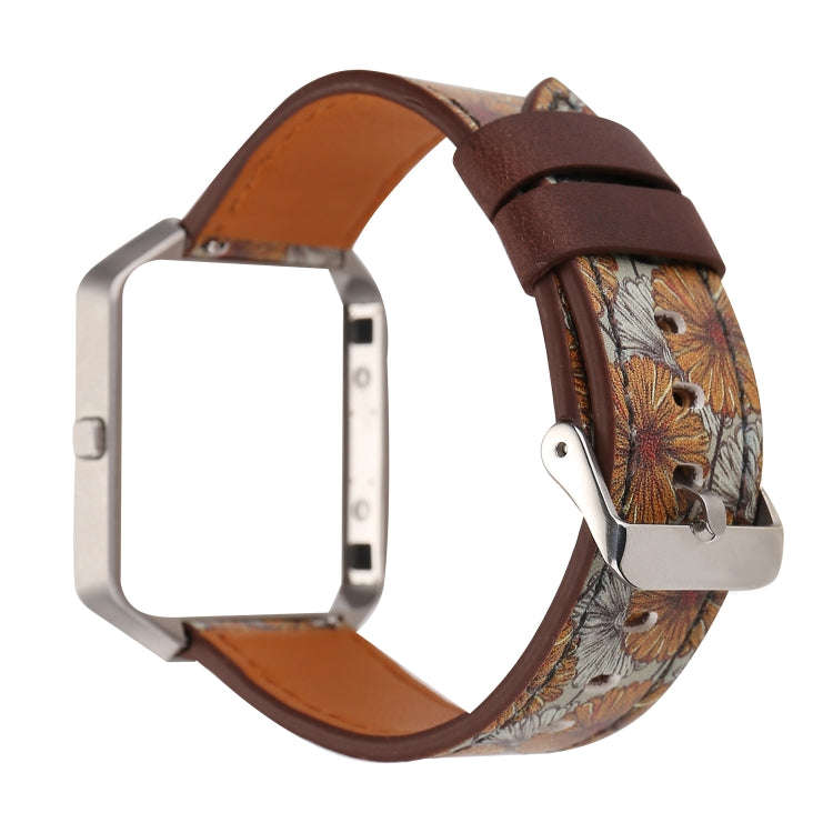 For Fitbit Blaze Retro Flowers Series Leather Watch Band(Chrysanthemum)