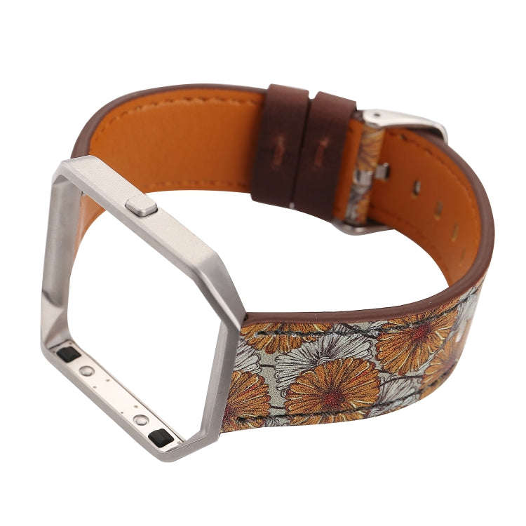 For Fitbit Blaze Retro Flowers Series Leather Watch Band(Chrysanthemum)