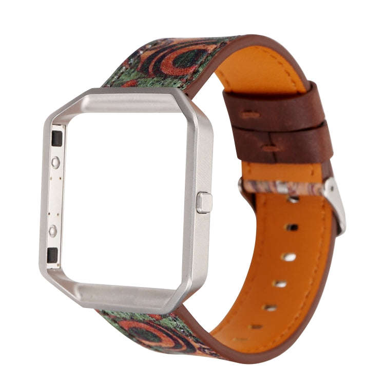 For Fitbit Blaze Retro Flowers Series Leather Watch Band(Green Flowers)