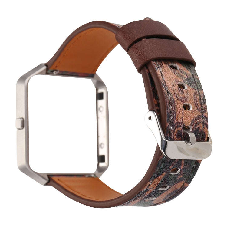 For Fitbit Blaze Retro Flowers Series Leather Watch Band(Green Flowers)