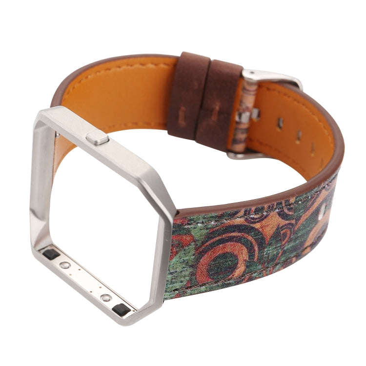 For Fitbit Blaze Retro Flowers Series Leather Watch Band(Green Flowers)