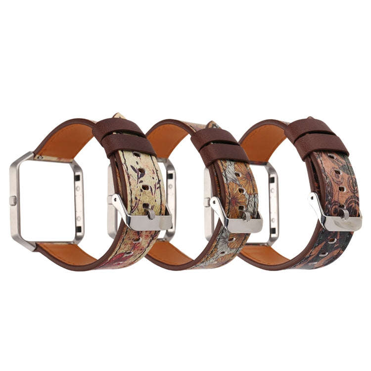 For Fitbit Blaze Retro Flowers Series Leather Watch Band(Chrysanthemum)