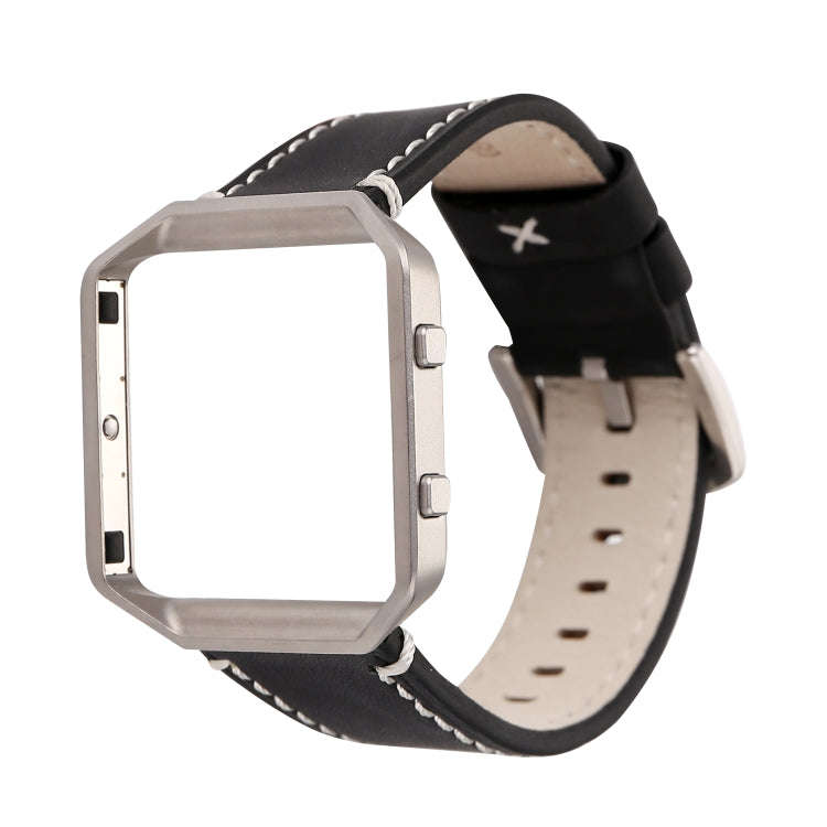 For Fitbit Blaze Calf Leather Watch Band(Black)