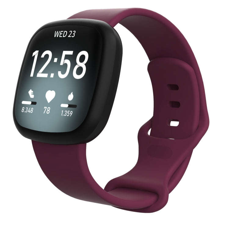 For Fitbit Versa 3 / Sense Silicone Watch Band, Size: S(Purple Red)