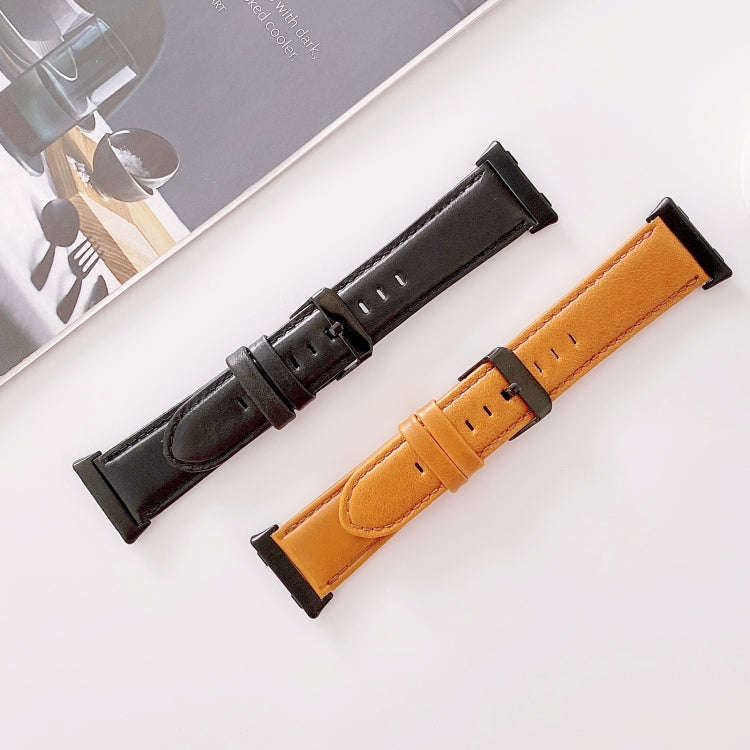 For OPPO Watch 46mm Plain Weave Leather Watch Band(Brown)