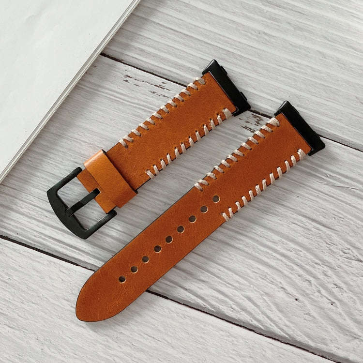 For OPPO Watch 41mm Fish Bone Hand Suture Leather Watch Band(Brown)