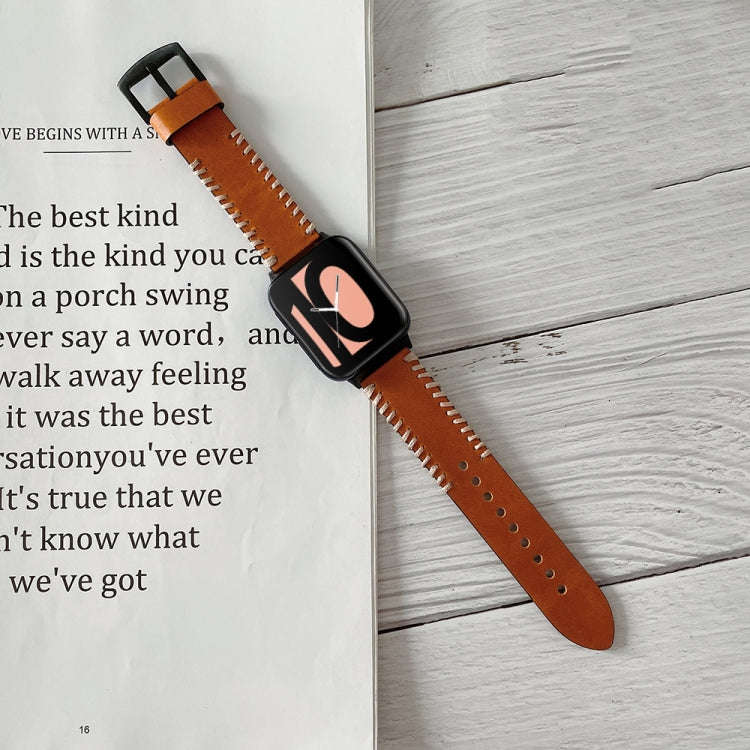 For OPPO Watch 41mm Fish Bone Hand Suture Leather Watch Band(Brown)
