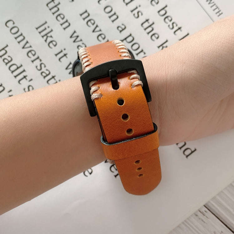 For OPPO Watch 41mm Fish Bone Hand Suture Leather Watch Band(Brown)