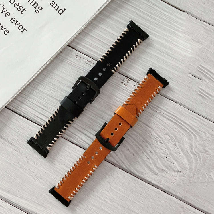 For OPPO Watch 41mm Fish Bone Hand Suture Leather Watch Band(Brown)