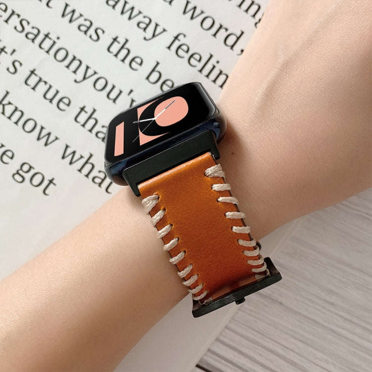 For OPPO Watch 46mm Fish Bone Hand Suture Leather Watch Band(Black)
