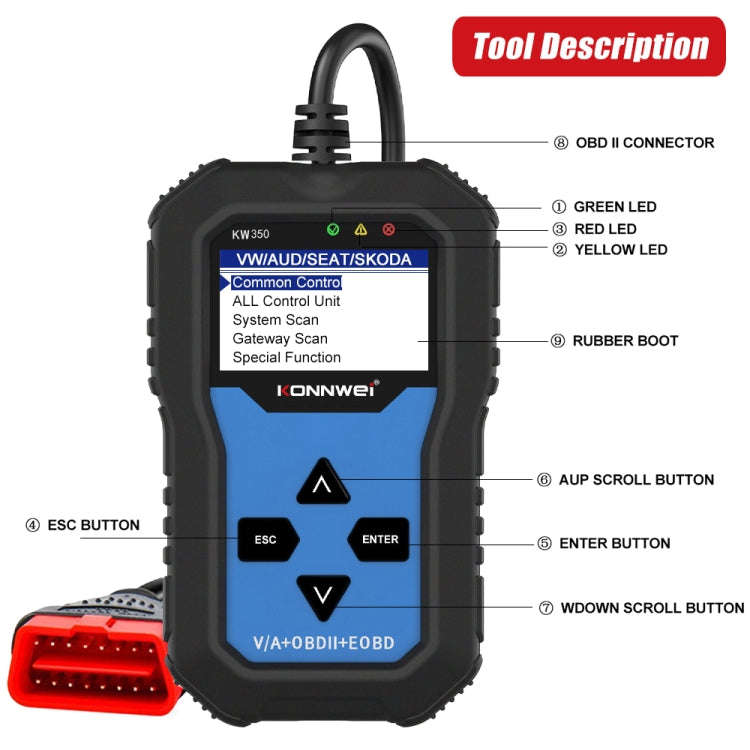 KONNWEI KW350 OBDII 12V Car Diagnostics Detector Scanner with 2 inch Black And White Display Scre...