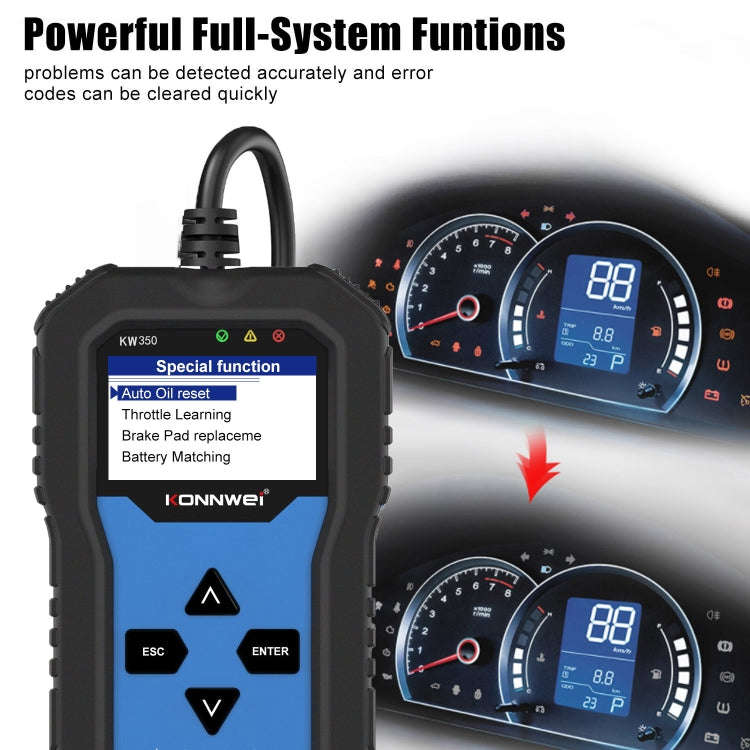 KONNWEI KW350 OBDII 12V Car Diagnostics Detector Scanner with 2 inch Black And White Display Scre...