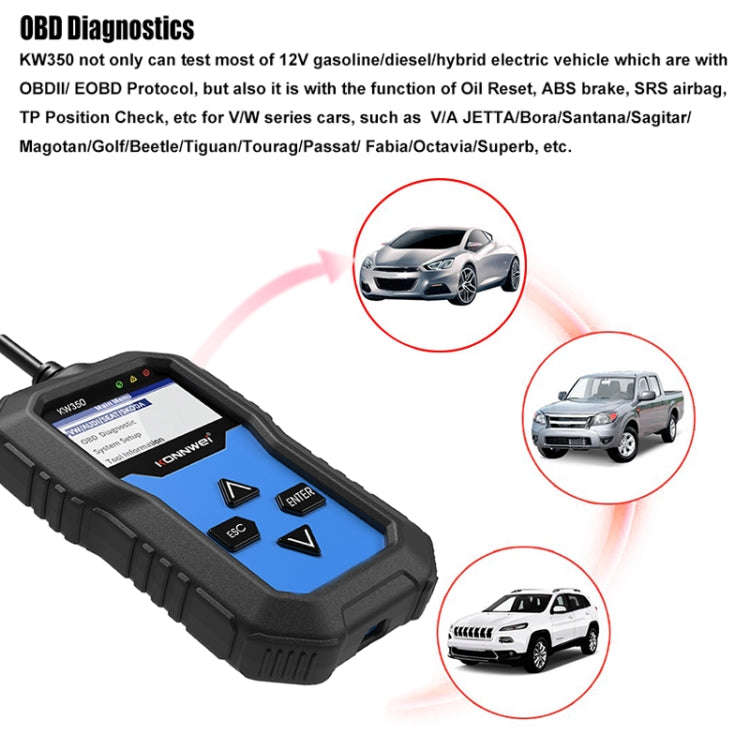 KONNWEI KW350 OBDII 12V Car Diagnostics Detector Scanner with 2 inch Black And White Display Scre...