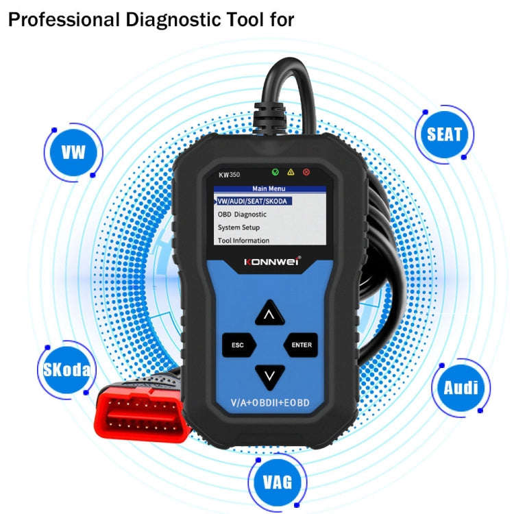 KONNWEI KW350 OBDII 12V Car Diagnostics Detector Scanner with 2 inch Black And White Display Scre...