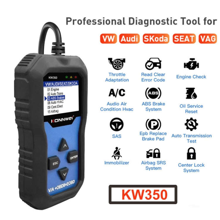 KONNWEI KW350 OBDII 12V Car Diagnostics Detector Scanner with 2 inch Black And White Display Scre...